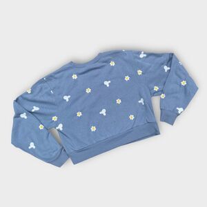 Disney Mickey Mouse Women's Floral Embroidered Sweatshirt Sz XL Blue Daisy Crew
